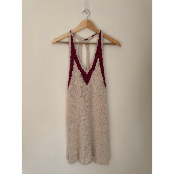 Free People Hold On Knit Racerback Tunic Boho Crochet Knit Sweater Tank Top - Picture 2 of 8